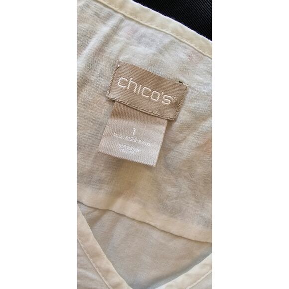 Chico's Women's Boho Floral Embroidered Pullover Top Size 1 Medium White Blue - Picture 6 of 8